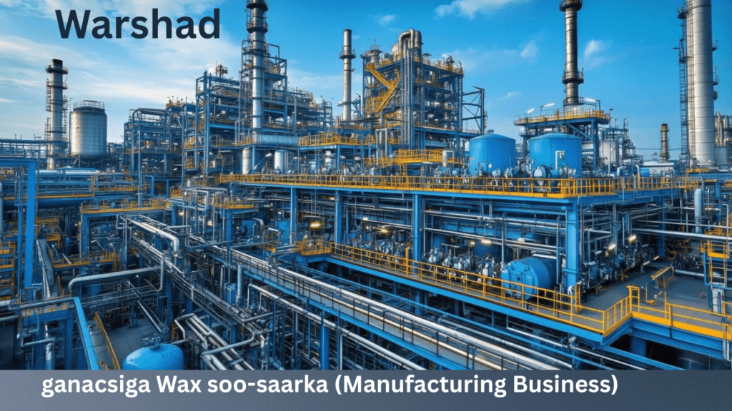 Noocyada Ganacsiga iyo Faa’iidooyinka Ay Bulshada U Leeyihiin 2 anacsiga wax soo-saarka (Manufacturing Business) waa nooc ganacsi oo ku hawlan soo-saaridda alaabo warshadaysan. Ganacsigan wuxuu alaab ceeriin (raw materials) u beddelaa badeecooyin dhameystiran (finished goods) oo la isticmaali karo., kuwaas oo si toos ah bulshada uga faa’iideyso laguna kala iibsado suuqyada.