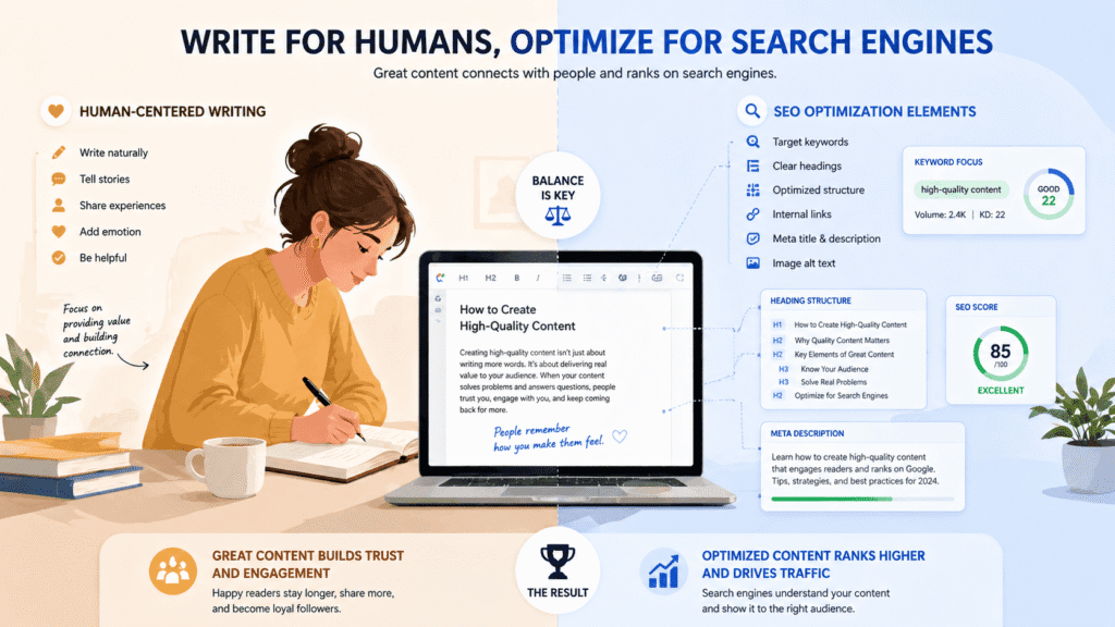 Balance between human writing and SEO optimization with keywords and readability