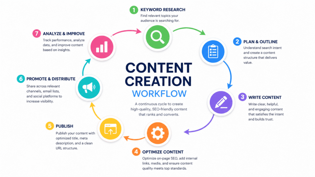 SEO integration process connecting keyword research content writing internal linking and analytics