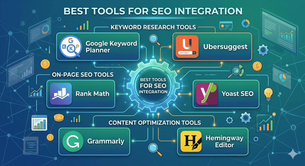 best tools for SEO integration including keyword research on page SEO and content optimization tools