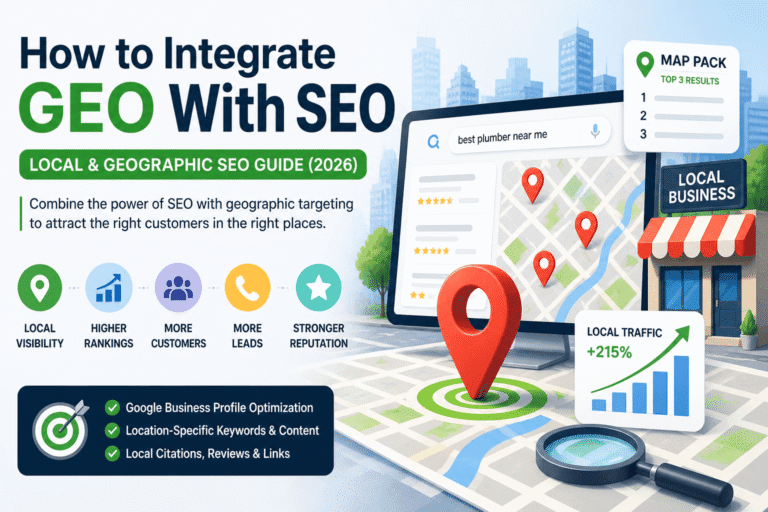 GEO SEO strategy illustration showing local search optimization and map-based rankings