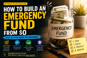 Emergency fund savings jar filled with money showing how beginners can build an emergency fund from scratch