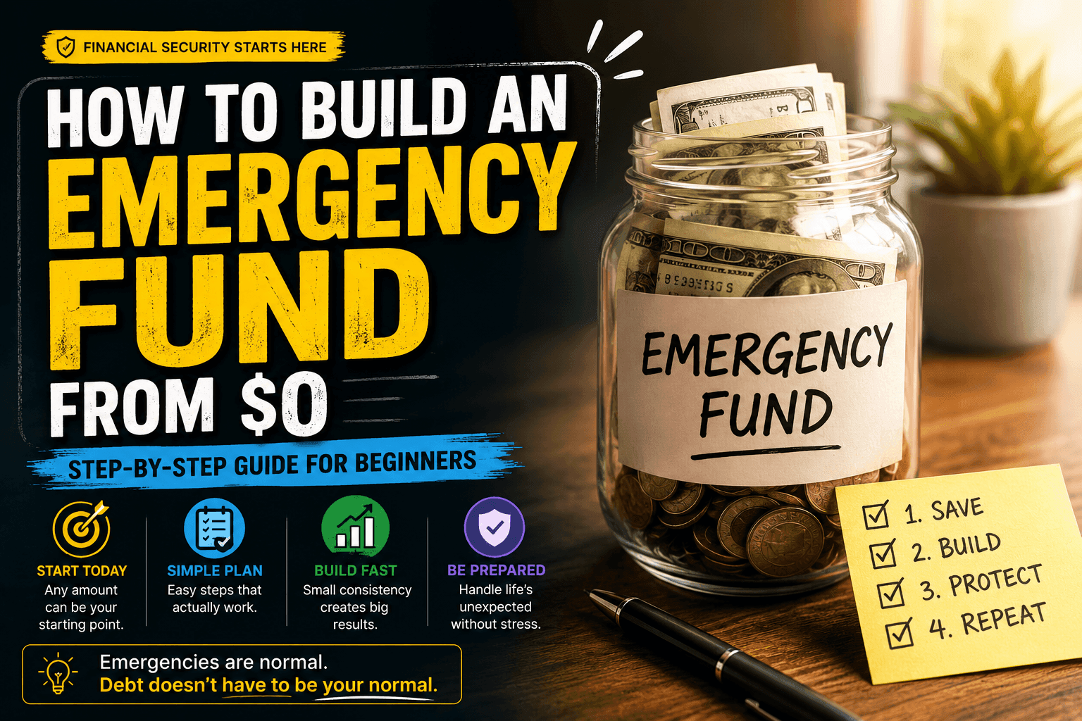 Emergency fund savings jar filled with money showing how beginners can build an emergency fund from scratch